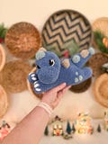 Handmade Crochet Dinosaur Plushie – Soft Blue Blanket Yarn Toy – Safe for All Ages – Lazy Dinosaur Stuffed Animal Gift