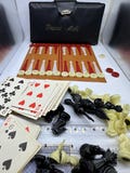 NEW IN!  Vintage Travel Chess /Checkers / Card Games Magnetic Set in Black Case | Vintage Pocket Travel Game Set