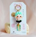 Mini Crochet Amigurumi Keychain Green Hair Swordman (Actual Keychain)
