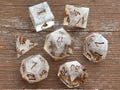 Sacred Flame White Gold Transparent Handmade Resin Sharp-Edge Dice Set DnD